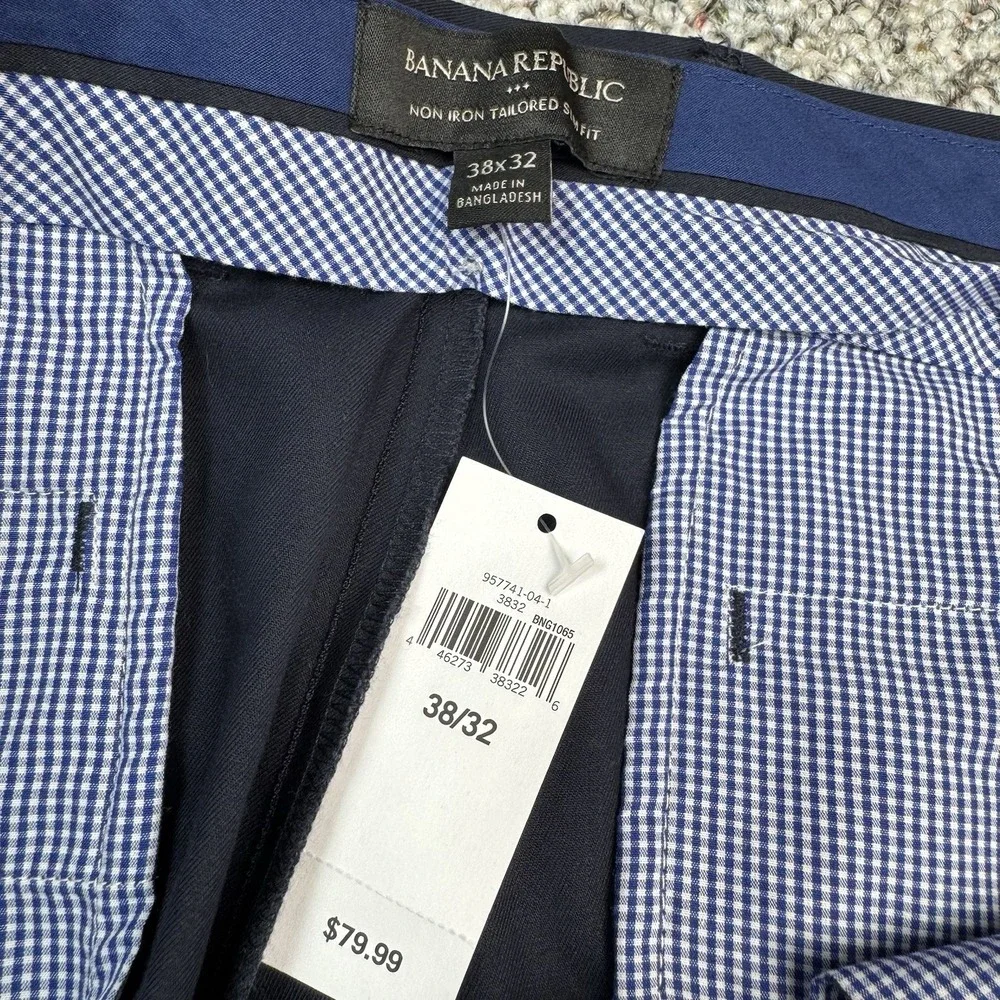 Banana Republic Dress Pants Mens 38x32 Non-Iron Tailored Slim Fit Blue NWT